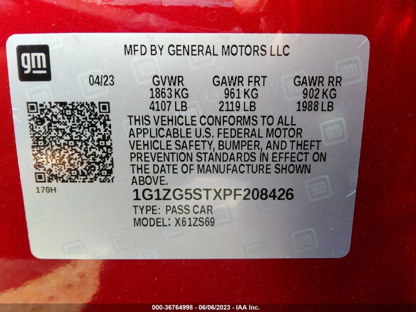 2023 CHEVROLET MALIBU RS - 1G1ZG5STXPF208426