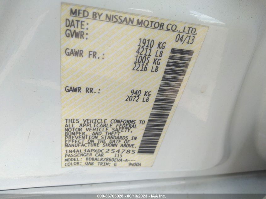 2013 NISSAN ALTIMA 2.5 S - 1N4AL3APXDC254785