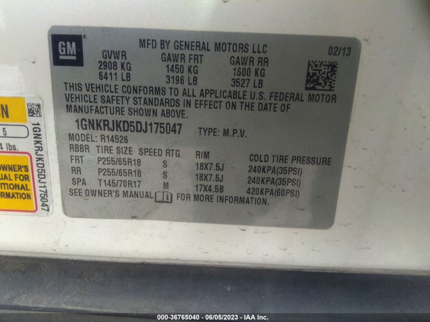 2013 CHEVROLET TRAVERSE LT - 1GNKRJKD5DJ175047