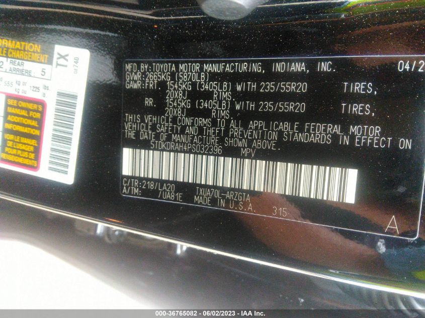 2023 TOYOTA HIGHLANDER PLATINUM - 5TDKDRAH4PS032396