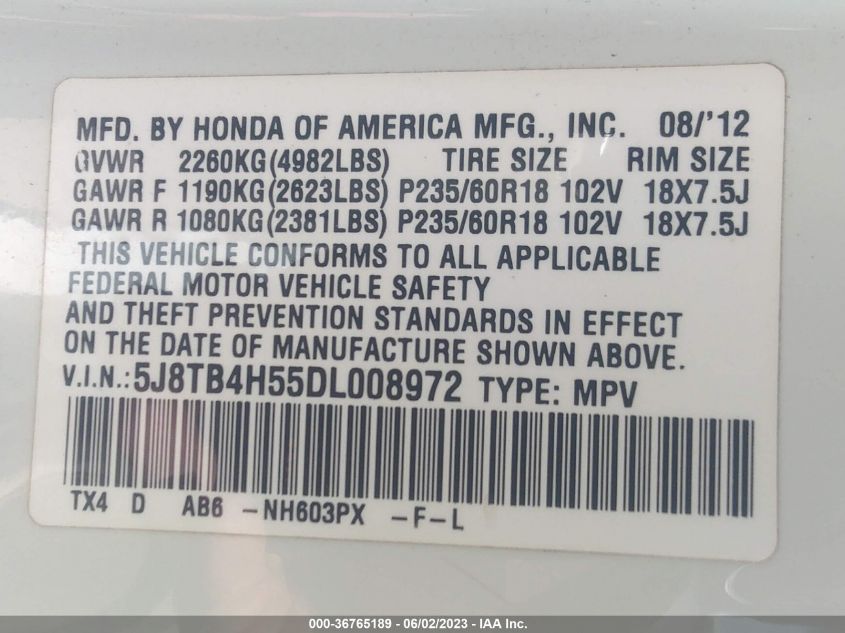2013 ACURA RDX TECH PKG - 5J8TB4H55DL008972