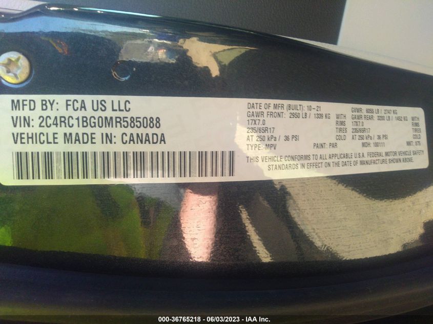 2021 CHRYSLER PACIFICA TOURING L - 2C4RC1BG0MR585088