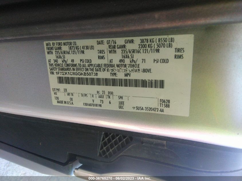 2016 FORD TRANSIT WAGON XL/XLT - 1FMZK1CM0GKB50738