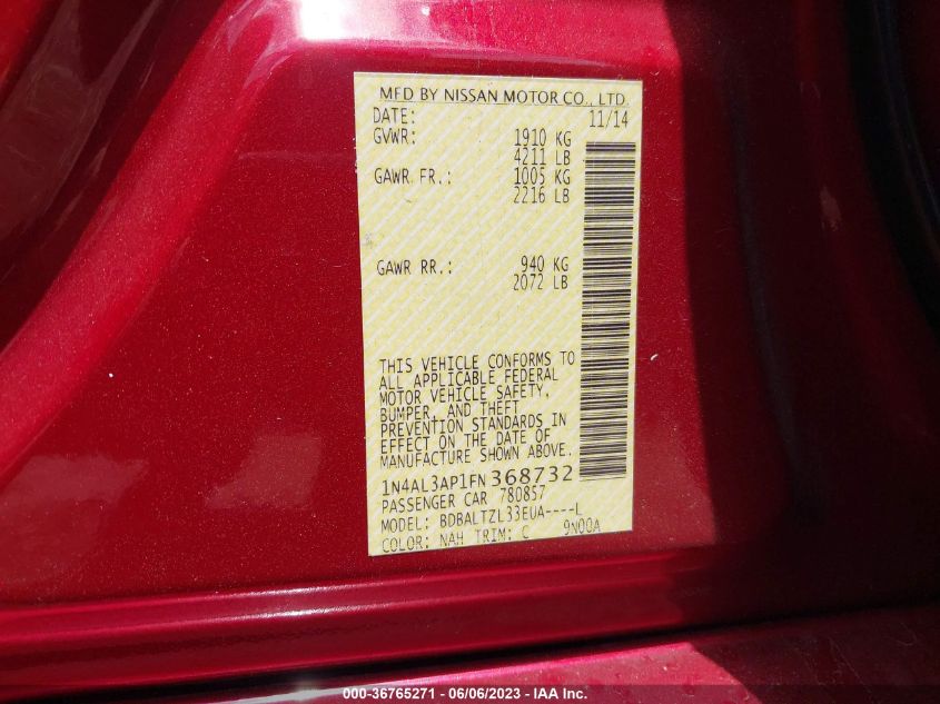 2015 NISSAN ALTIMA 2.5 SL - 1N4AL3AP1FN368732
