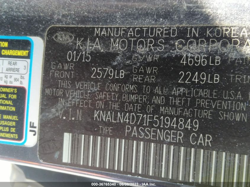 2015 KIA CADENZA LIMITED KNALN4D71F5194849