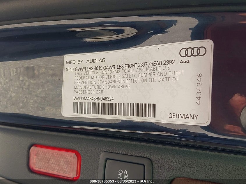 VIN WAUGMAF43HN046324 2017 AUDI A4 ULTRA PREMIUM