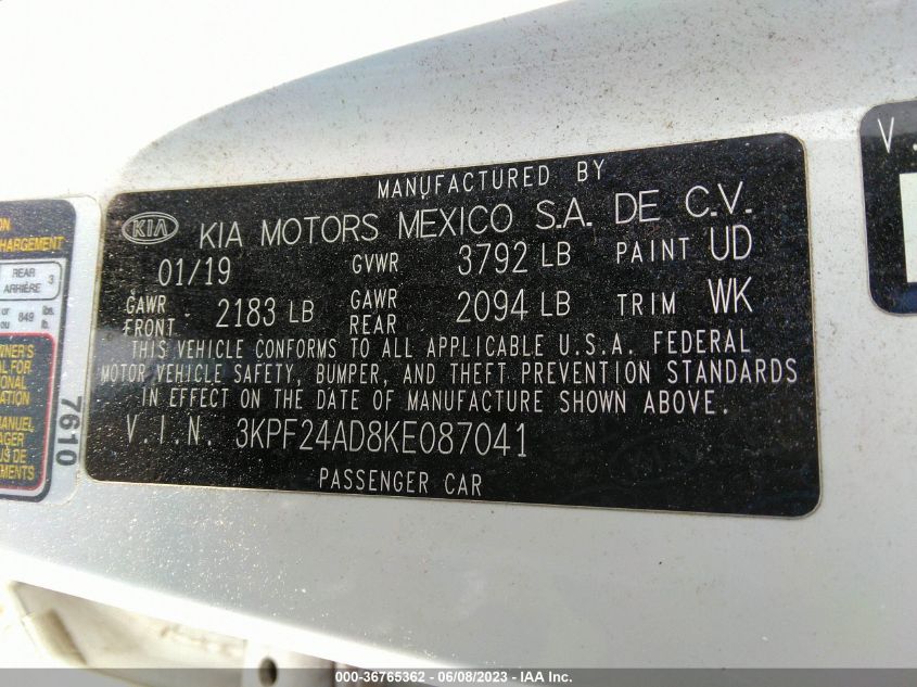 2019 KIA FORTE LXS - 3KPF24AD8KE087041