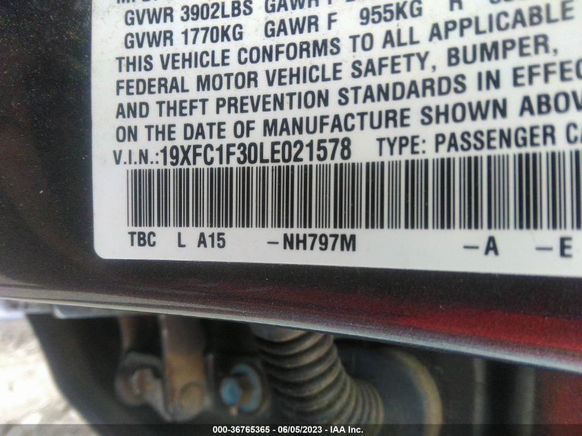 2020 HONDA CIVIC SEDAN EX 19XFC1F30LE021578