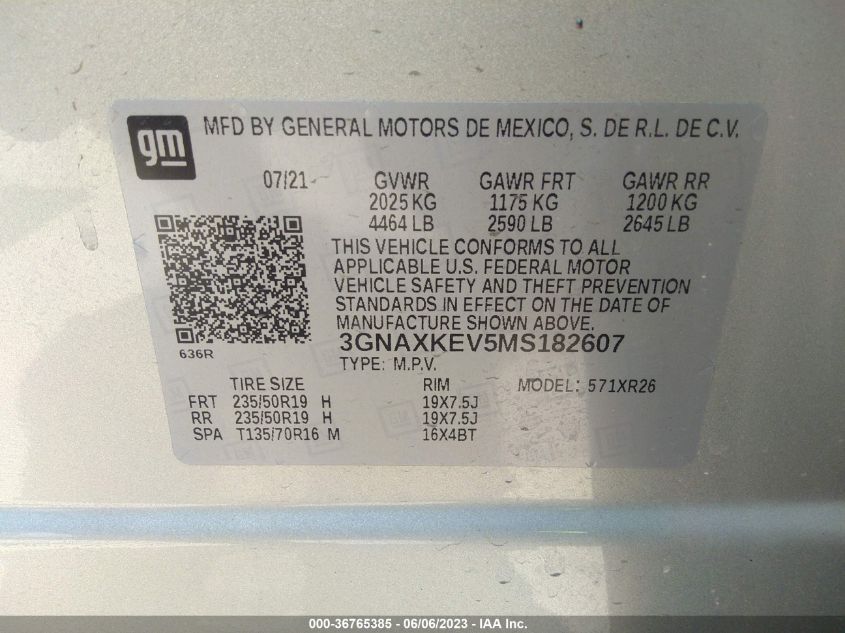 2021 CHEVROLET EQUINOX LT - 3GNAXKEV5MS182607