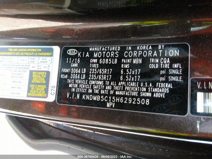 2017 KIA SEDONA LX - KNDMB5C15H6292508