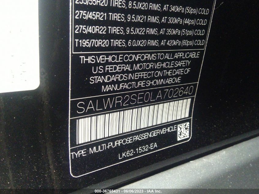 2020 LAND ROVER RANGE ROVER SPORT HSE DYNAMIC - SALWR2SE0LA702640