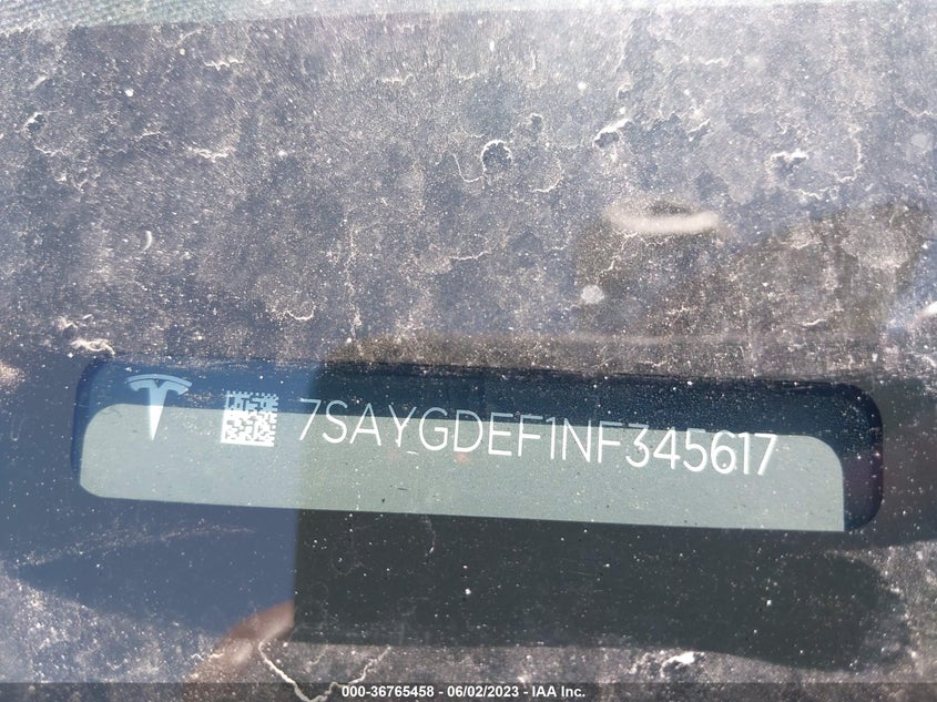 VIN 7SAYGDEF1NF345617 2022 TESLA MODEL Y PERFORMANCE