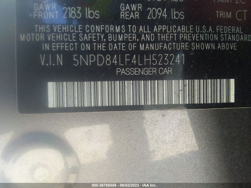 2020 HYUNDAI ELANTRA SEL - 5NPD84LF4LH523241