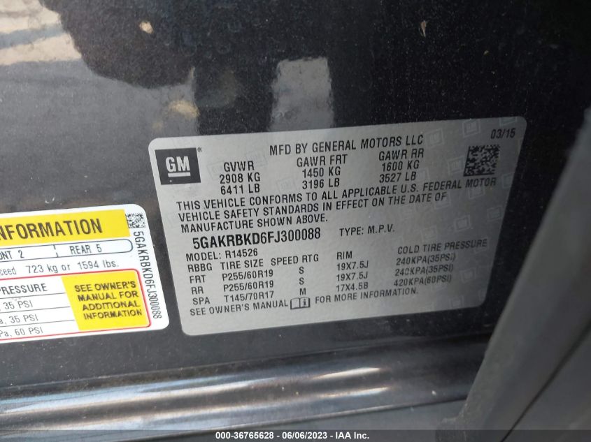 2015 BUICK ENCLAVE LEATHER - 5GAKRBKD6FJ300088