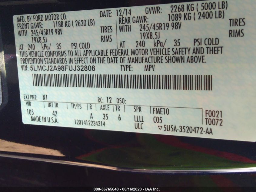 2015 LINCOLN MKC - 5LMCJ2A98FUJ32808