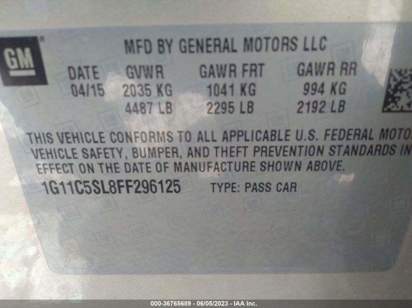 2015 CHEVROLET MALIBU LT - 1G11C5SL8FF296125