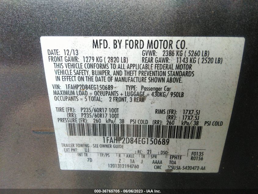 2014 FORD TAURUS SE - 1FAHP2D84EG150689