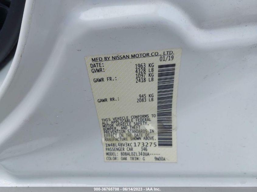 2019 NISSAN ALTIMA 2.5 S - 1N4BL4BV3KC173275