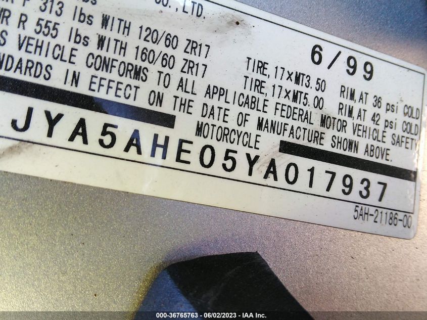 2000 YAMAHA YZF600 R - JYA5AHE05YA017937