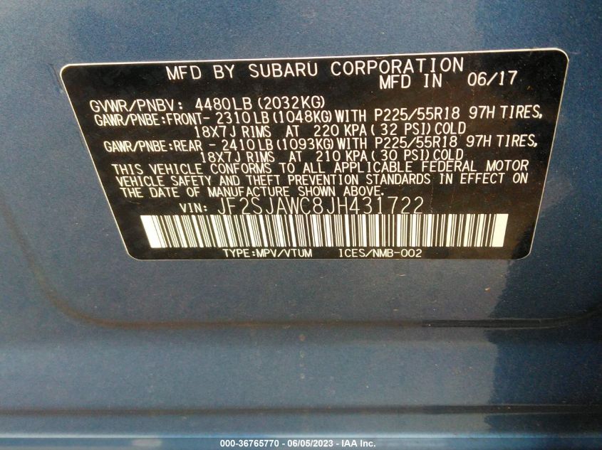 2018 SUBARU FORESTER 2.5I TOURING - JF2SJAWC8JH431722
