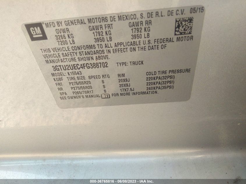 2015 GMC SIERRA 1500 SLE - 3GTU2UEC4FG388702