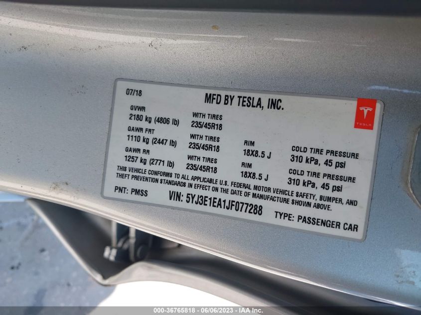 2018 TESLA MODEL 3 - 5YJ3E1EA1JF077288