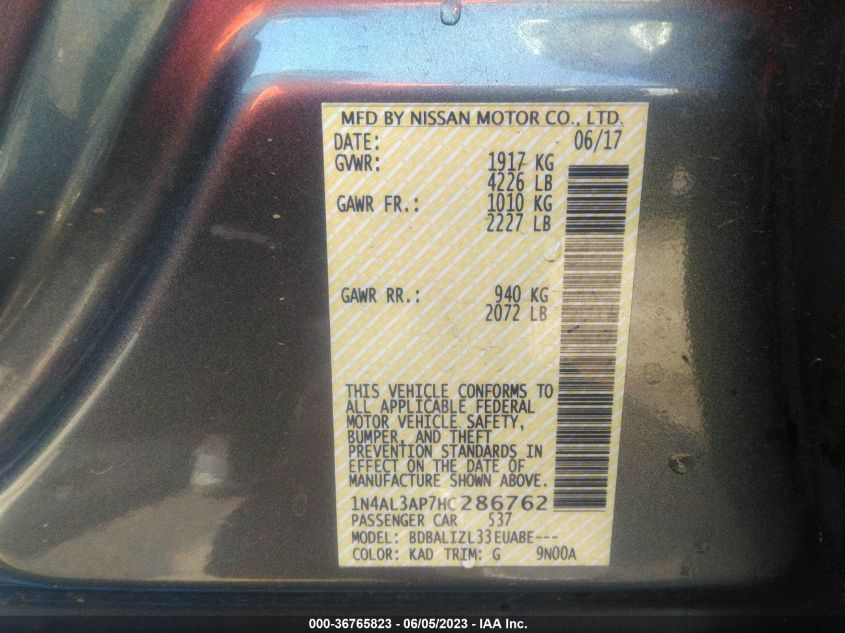 2017 NISSAN ALTIMA 2.5 SV - 1N4AL3AP7HC286762