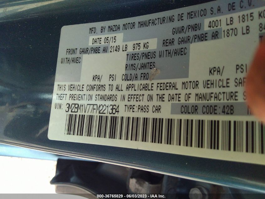 2015 MAZDA MAZDA3 I TOURING - 3MZBM1V77FM221364