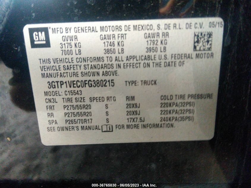 2015 GMC SIERRA 1500 SLT - 3GTP1VEC0FG380215