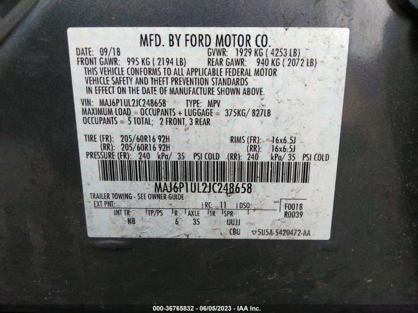 2018 FORD ECOSPORT SE - MAJ6P1UL2JC248658