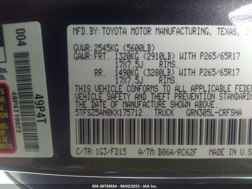 2019 TOYOTA TACOMA 4WD SR5/TRD SPORT - 5TFSZ5AN8KX175712