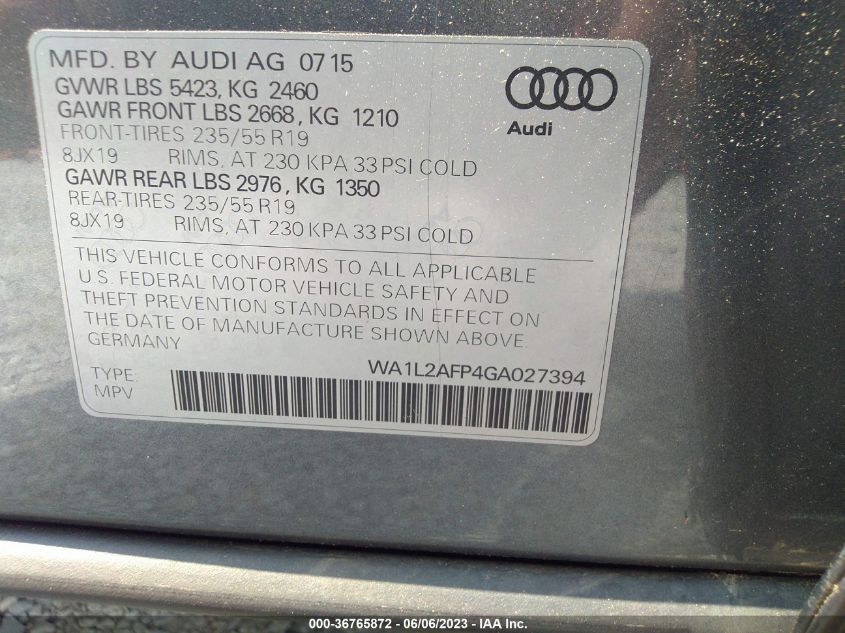 2016 AUDI Q5 PREMIUM PLUS - WA1L2AFP4GA027394