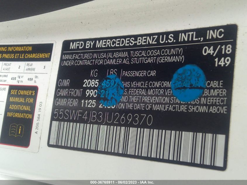 55SWF4JB3JU269370 2018 MERCEDES-BENZ C-CLASS, photo no. 9