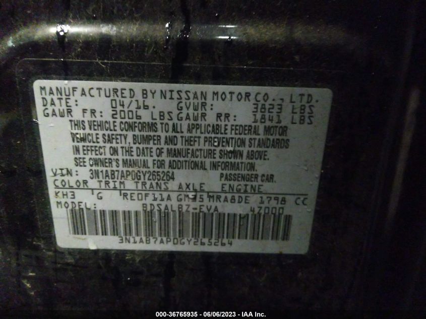 2016 NISSAN SENTRA S - 3N1AB7AP0GY265264