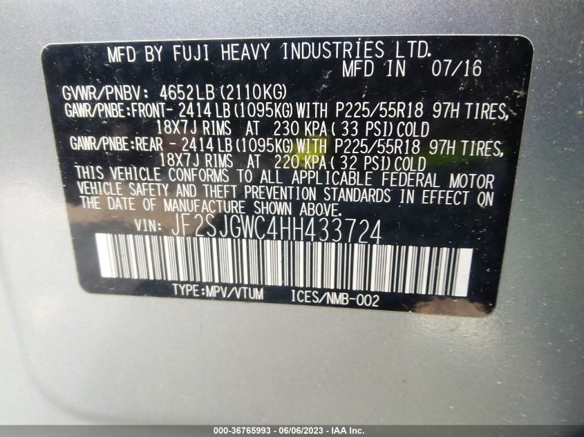 2017 SUBARU FORESTER 2.0XT TOURING - JF2SJGWC4HH433724