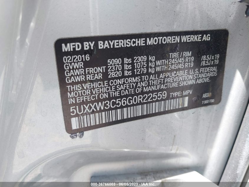 2016 BMW X4 XDRIVE28I - 5UXXW3C56G0R22559