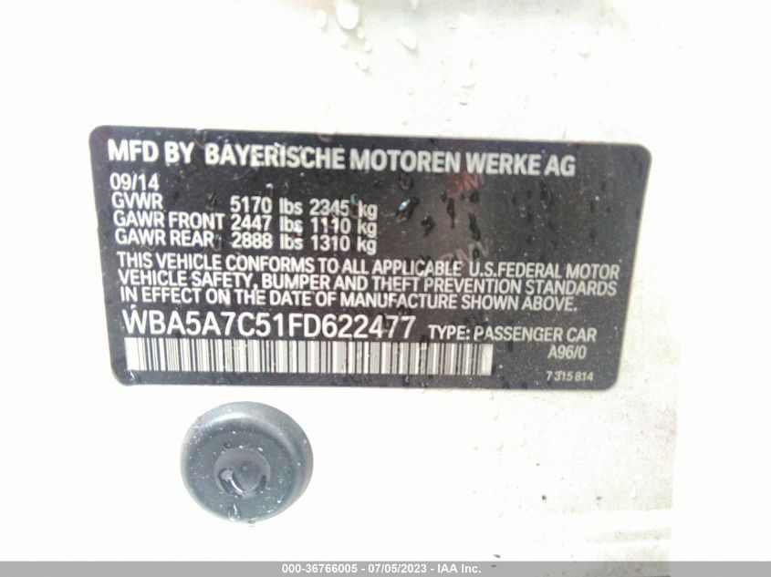 2015 BMW 528I XDRIVE WBA5A7C51FD622477