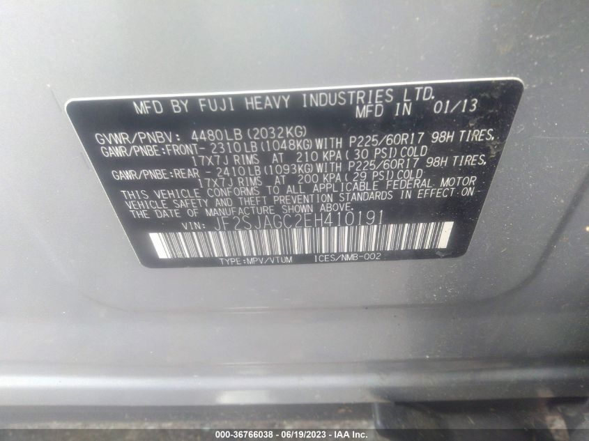 2014 SUBARU FORESTER 2.5I PREMIUM - JF2SJAGC2EH410191
