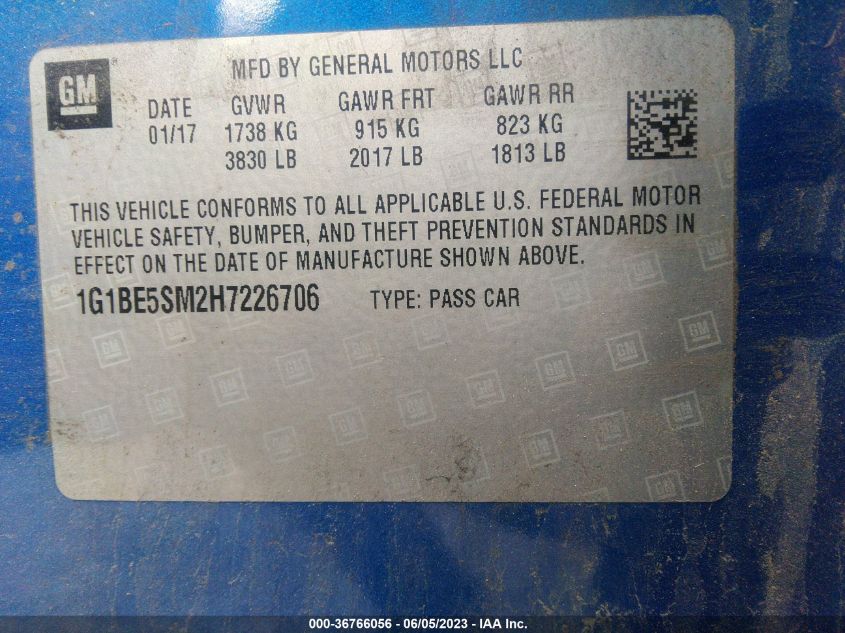 2017 CHEVROLET CRUZE LT - 1G1BE5SM2H7226706