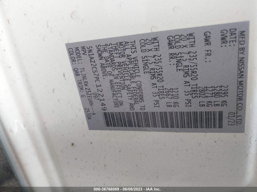 VIN 5N1AZ2CS7PC122149 2023 NISSAN MURANO SL