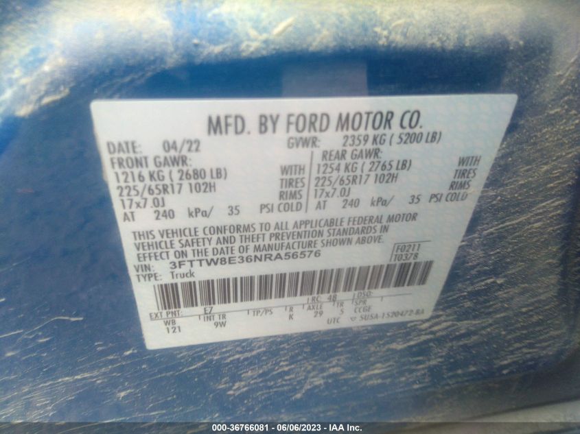 2022 FORD MAVERICK XL/XLT/LARIAT - 3FTTW8E36NRA56576