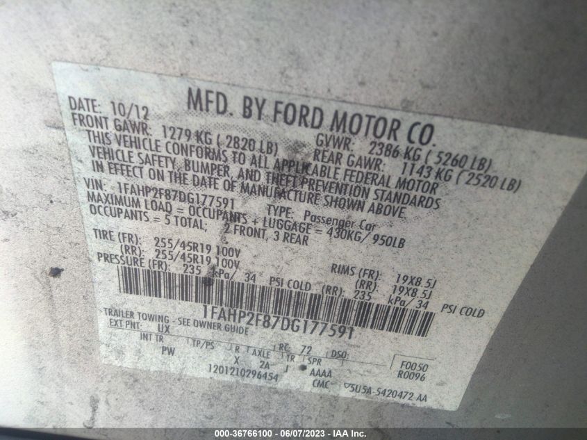 2013 FORD TAURUS LIMITED - 1FAHP2F87DG177591