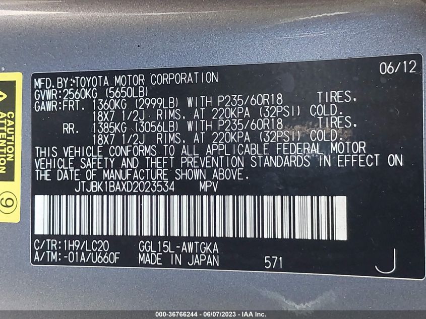 2013 LEXUS RX 350 - JTJBK1BAXD2023534