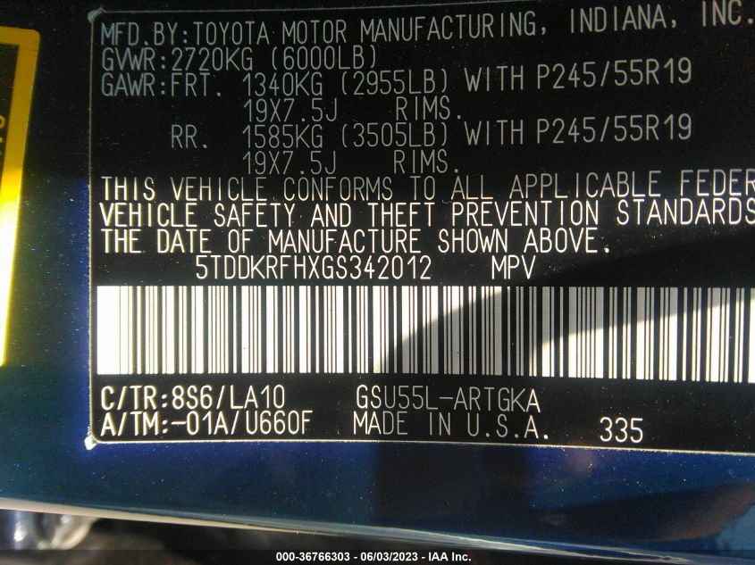 2016 TOYOTA HIGHLANDER LIMITED - 5TDDKRFHXGS342012