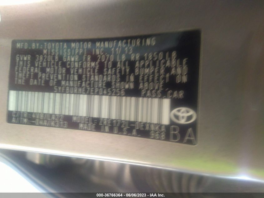 2014 TOYOTA COROLLA L/LE/S/S PLUS/LE PLUS - 5YFBURHE7EP045256