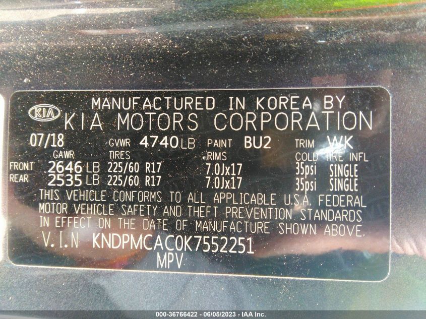 2019 KIA SPORTAGE LX - KNDPMCAC0K7552251