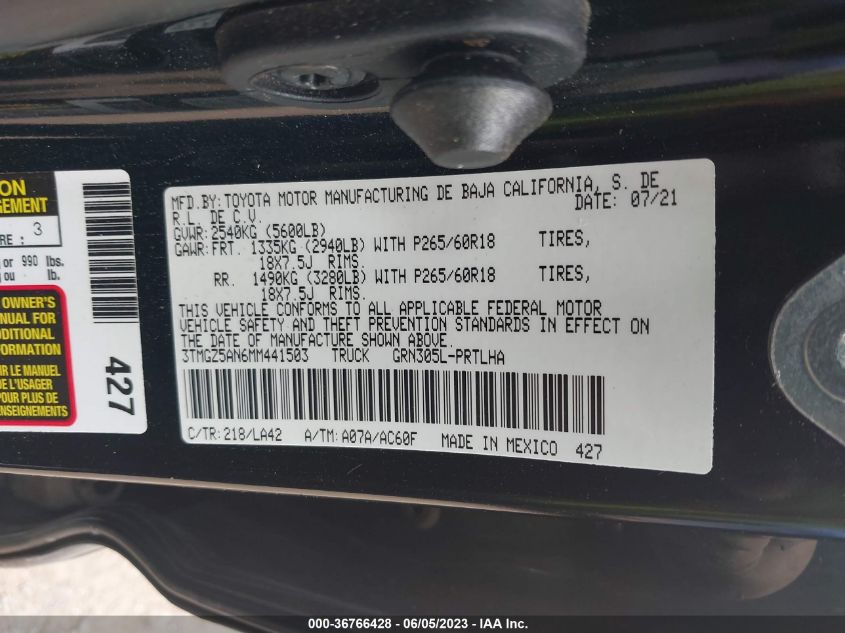 2021 TOYOTA TACOMA 4WD LIMITED - 3TMGZ5AN6MM441503