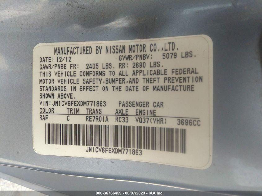 2013 INFINITI G37 CONVERTIBLE BASE - JN1CV6FEXDM771863