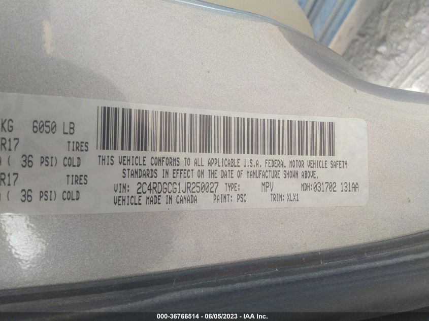 2018 DODGE GRAND CARAVAN SXT - 2C4RDGCG1JR250027