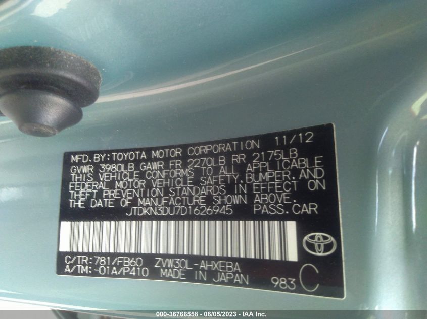 2013 TOYOTA PRIUS - JTDKN3DU7D1626945